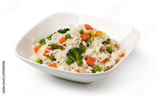 Bowl with tasty rice and vegetables