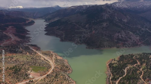 Mountain lake autumn color shot on a drone in Turkey photo