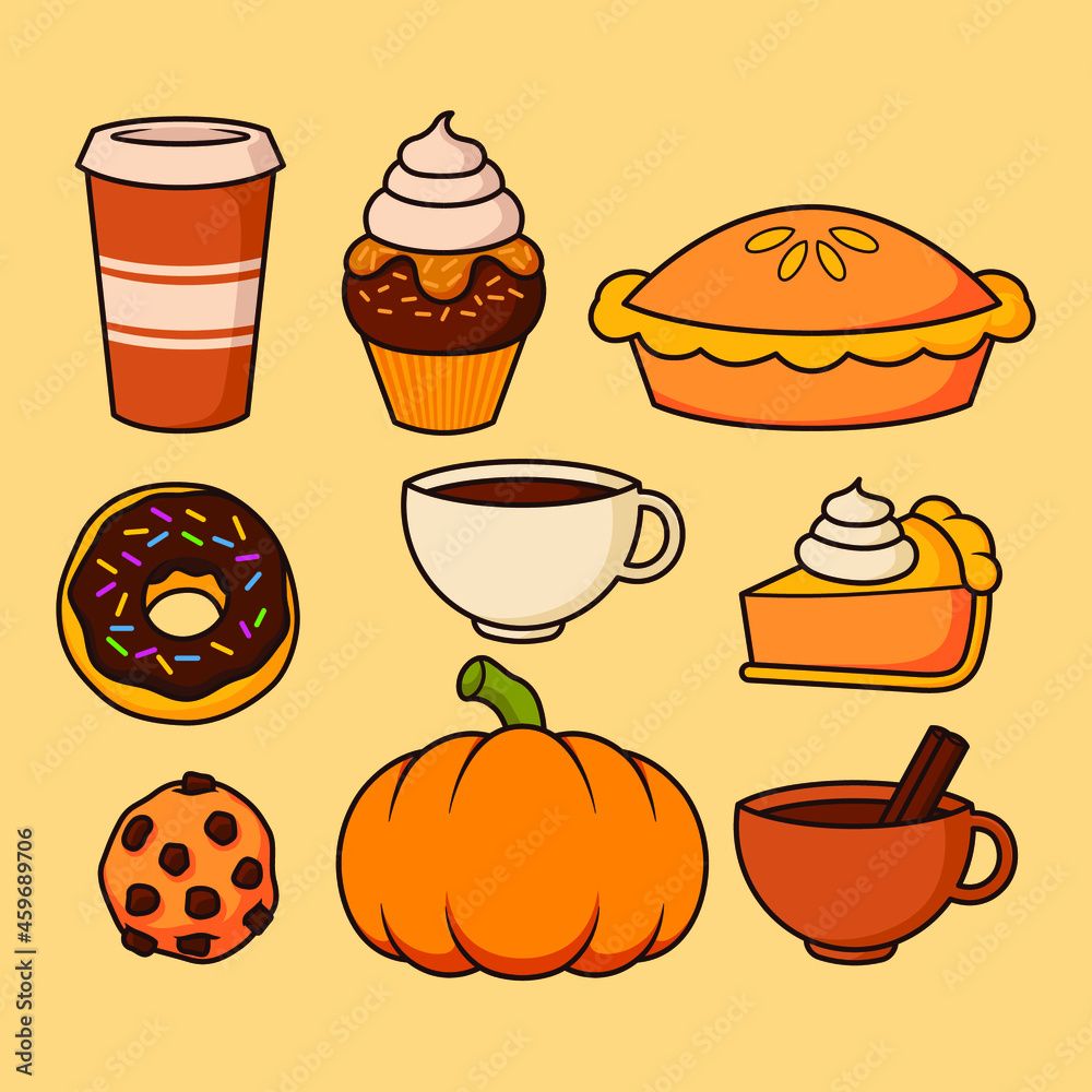 Autumn theme dessert vector illustration collection set