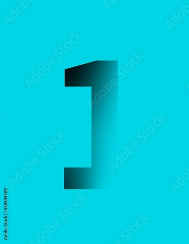 number 1 engraved on a light blue surface. shadowed 3d hole illustration of a single number. a collection of vector numbers.