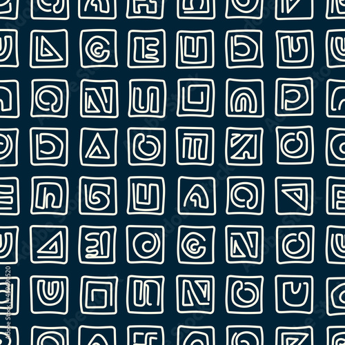 Seamless pattern with Ancient tribal ethnic symbols . Ritual screen printing of peoples and tribes .