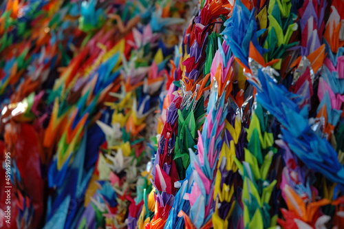 colorful paper folded cranes