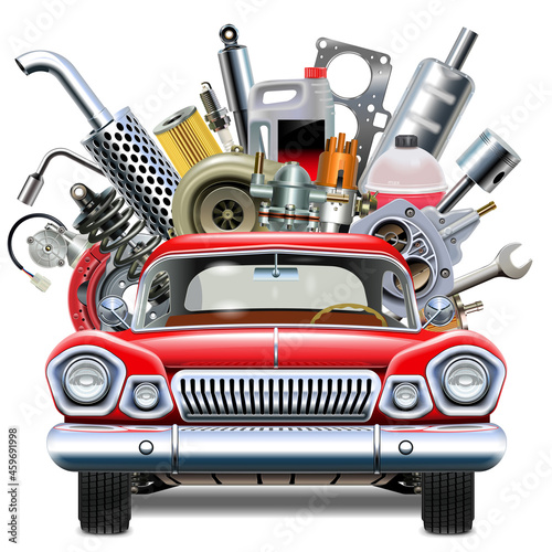Vector Red Car with Car Spares