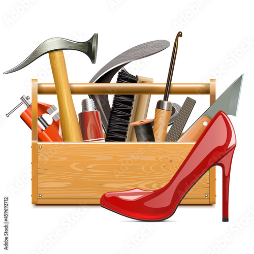 Vector Shoemaker Toolbox with Red Female Shoe