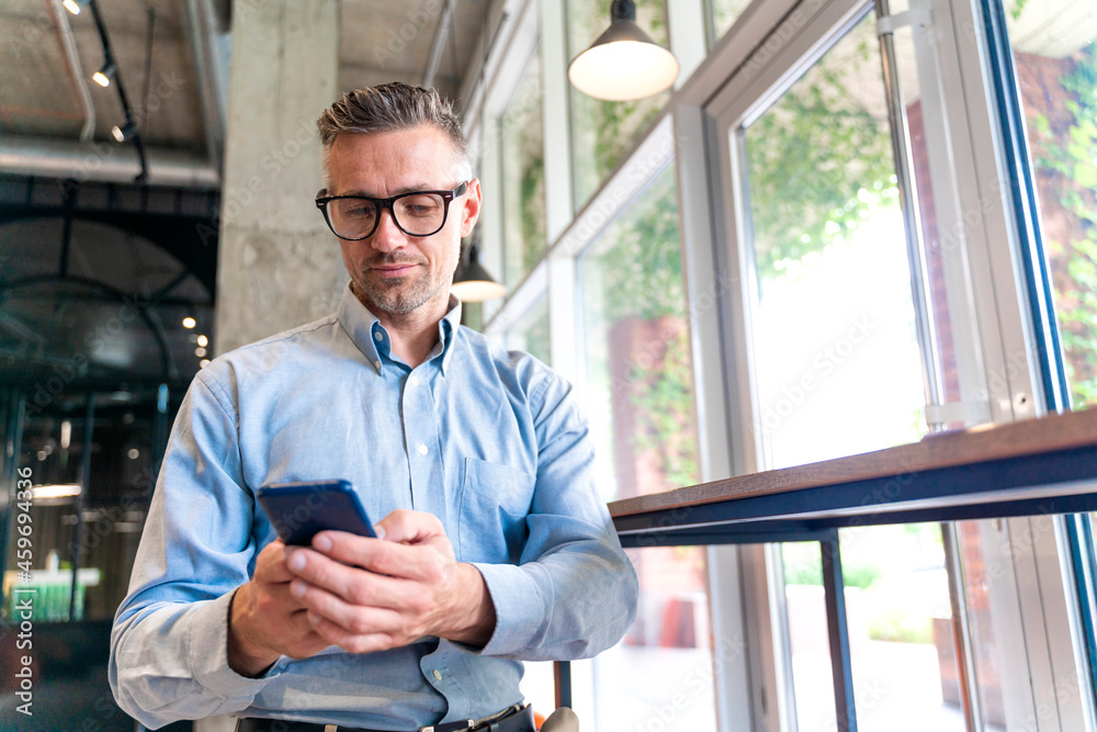 Mature businessman using smart phone at workplace Mature businessman using smart phone at workplace