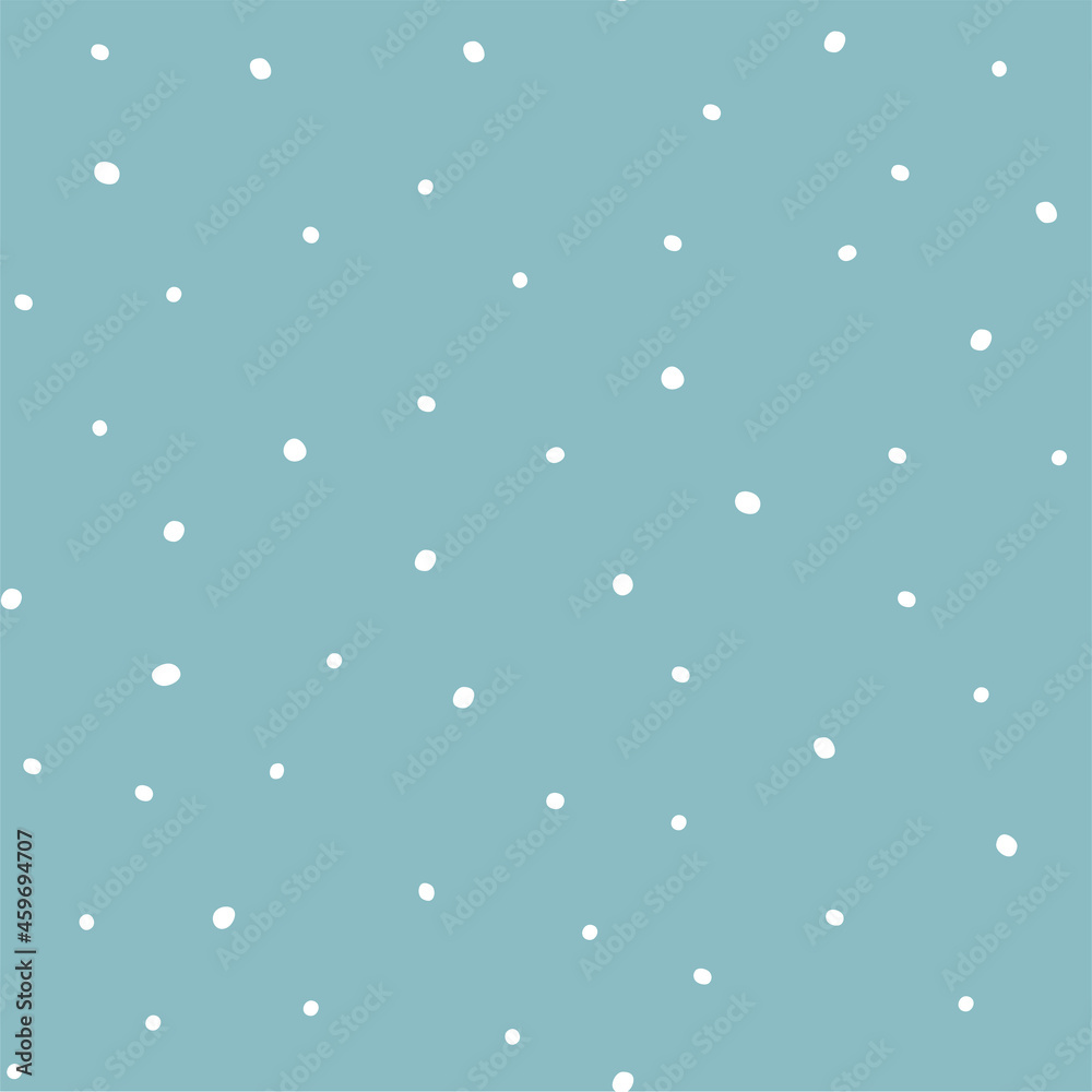 Falling snow seamless pattern. Snow in a random order on a blue background.
