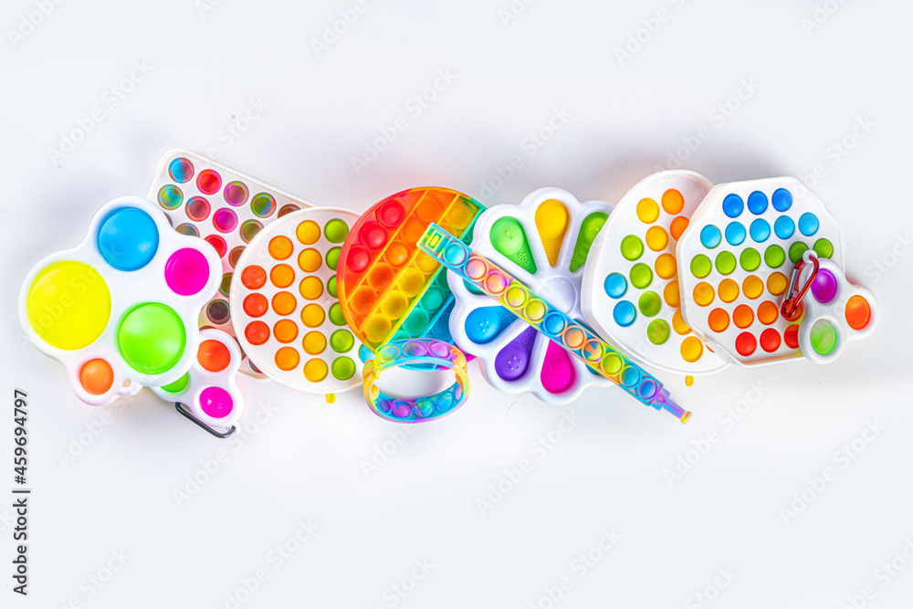 Modern trendy kids fidget finger toys, relaxation concept - set of ...