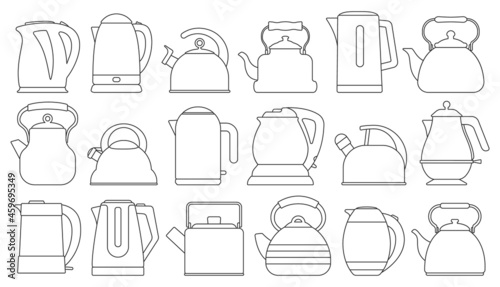 Kettle isolated outline set icon. Vector outline set icon electric teapot. Vector illustration kettle on white background.
