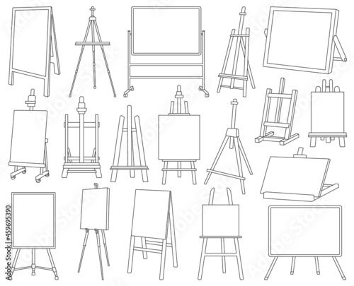 Easel vector outline icon set . Collection vector illustration easel on white background. Isolated outline illustration icon set of canvas on stand for web design.