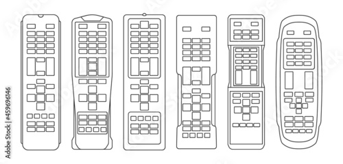 TV remote isolated outline set icon. Television control vector outline icon. Vector illustration TV remote on white background.