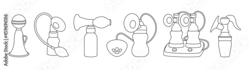 Breast pump vector outline set icon. Vector illustration equipment for breastfeeding on white background. Outline set icon breast pump.