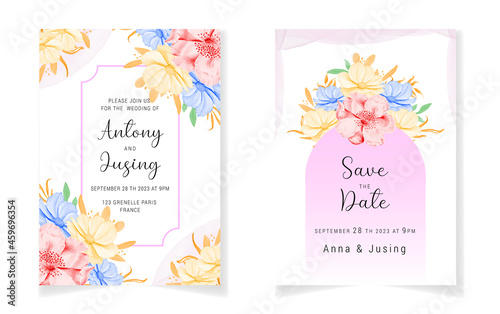 Beautiful hand drawing wedding invitation floral design