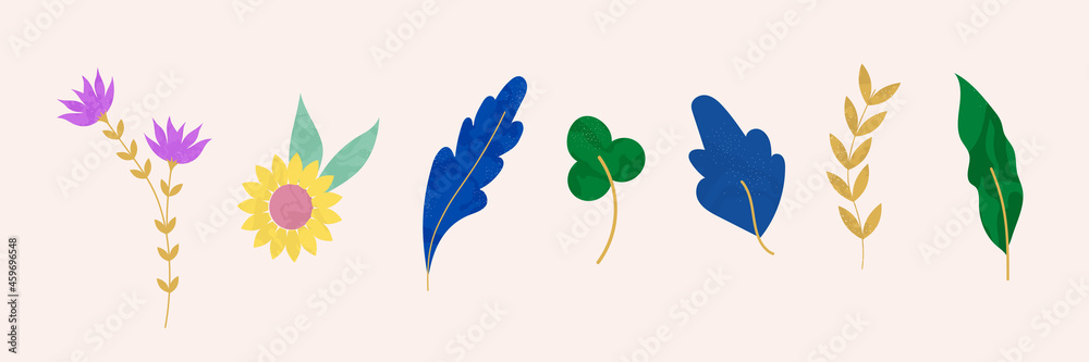 Ensemble de fleurs vectorielles avec textures.