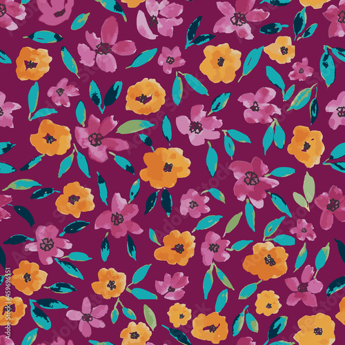 Seamless florals on a burgundy background