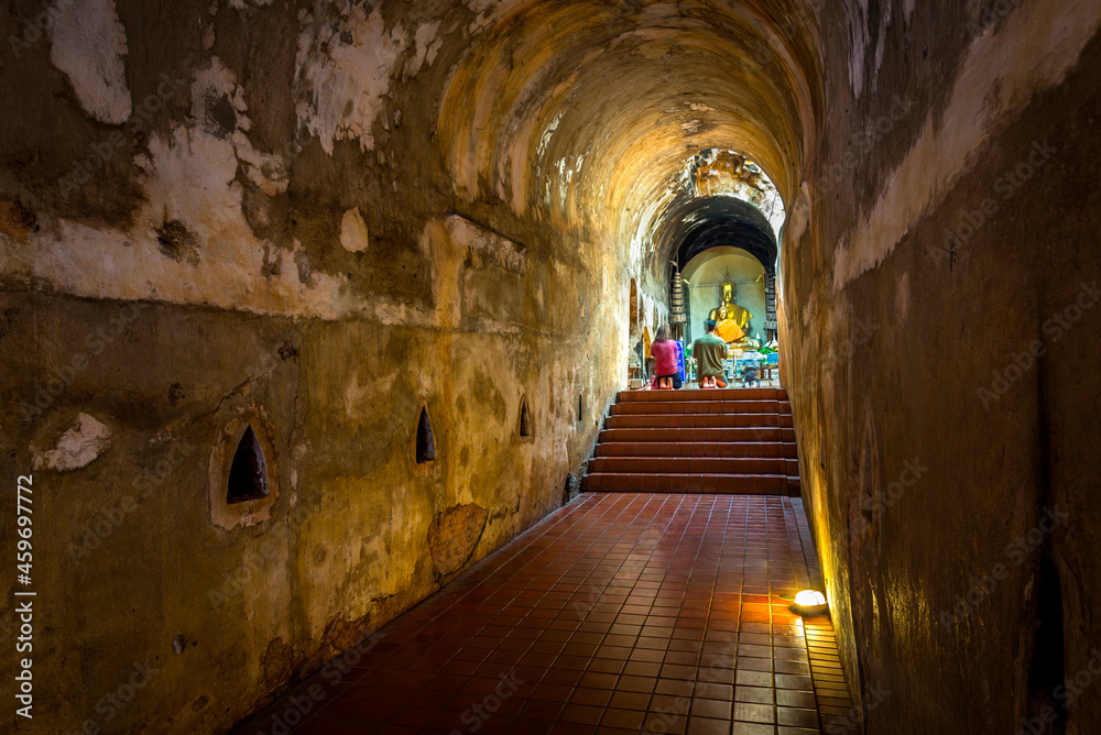 Ancient tunnel Temple or Wat U Mong Historical Temple with the cave in Chiang Mai.