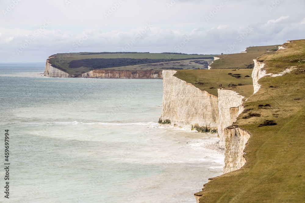 The Seven Sisters Cliffs Walk East Sussex England a series of chalk cliffs by the English channel forming part of the South Downs