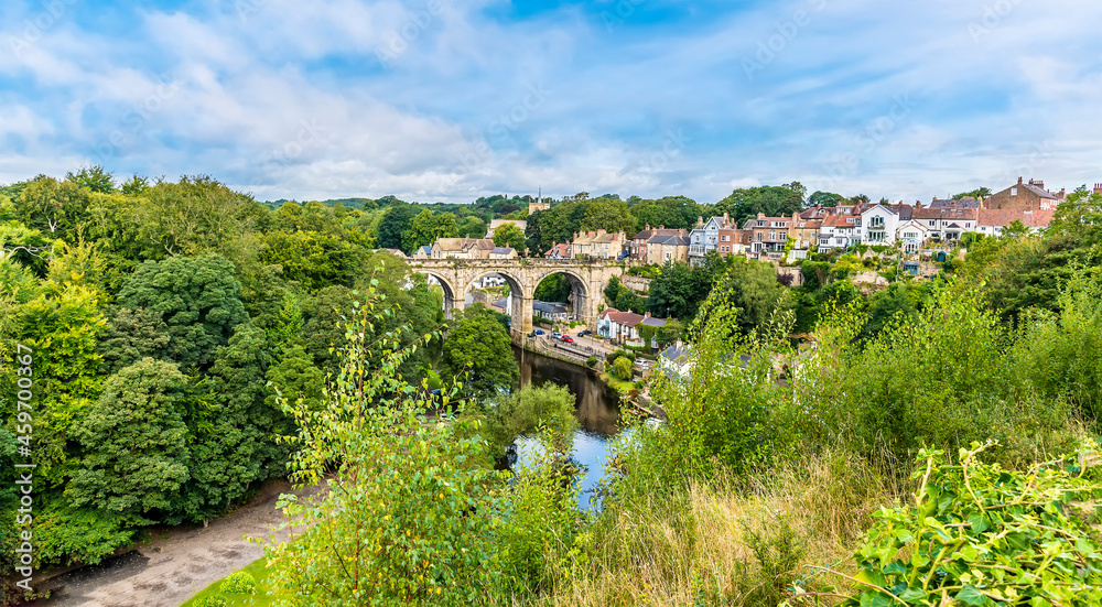 A panorama view over the town of Knaresborough in Yorkshire, UK in summertime