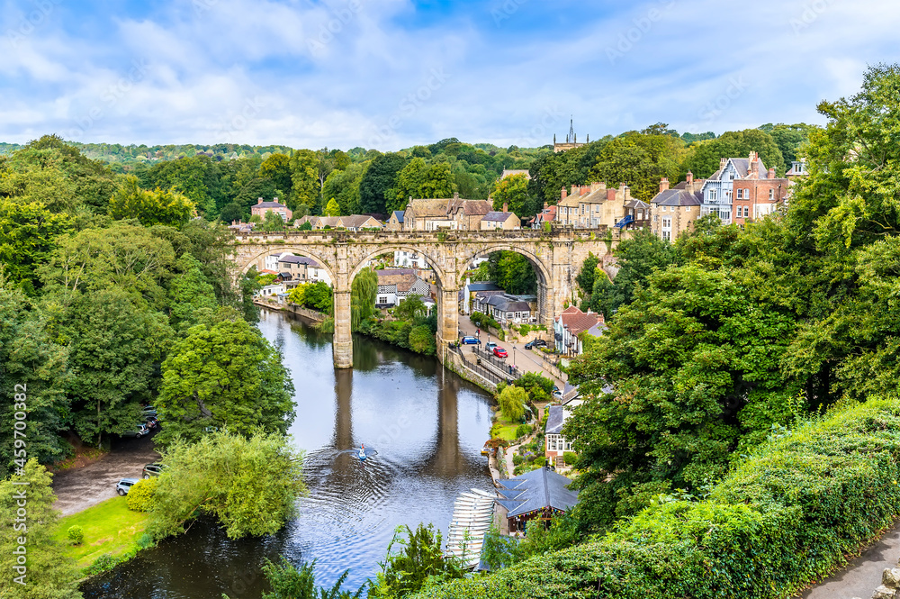A view over the town of Knaresborough from the castle grounds in Yorkshire, UK in summertime