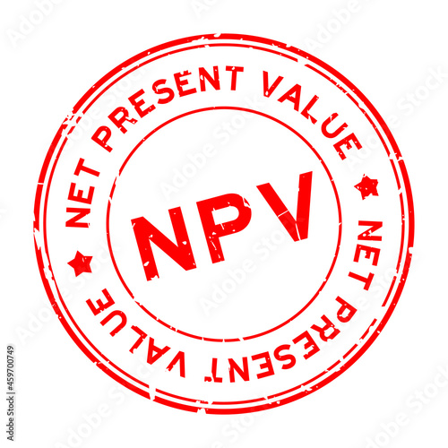 Grunge red NPV net present value word round rubber seal stamp on white background
