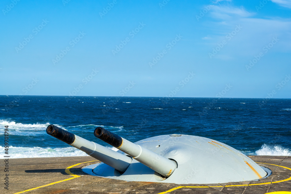 Old military gun in the Copacabana Fort in Rio de Janeiro, Brazil Stock ...