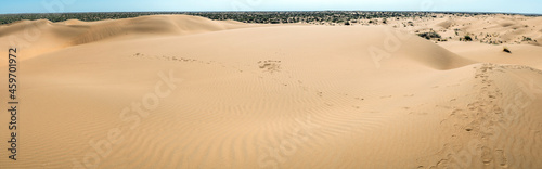 A beautiful panoramic view of the sand dunes. Endless arid desert
