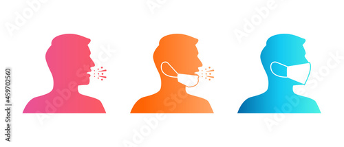 Set of wear a face mask and sneeze icons, vector illustration