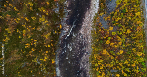 rapids, in middle of autumn color foliage forest 01 photo