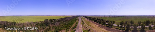 railroad wide panorama drone view