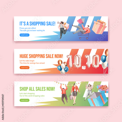 Banner template with shopping sale concept,watercolor style