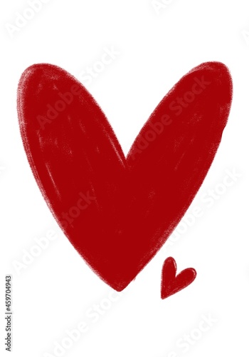 Big red heart. Hand drawn in half-dry technique with red paint. Isolated.
