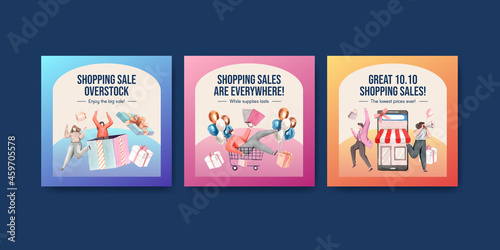 Banner template with shopping sale concept,watercolor style