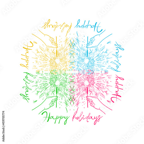 Hand holding sparklers on bokeh background. Merry Christmas and New year party
