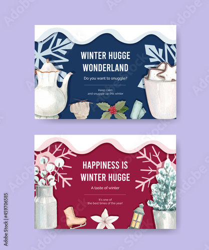 Facebook template with winter hugge concept,watercolor style