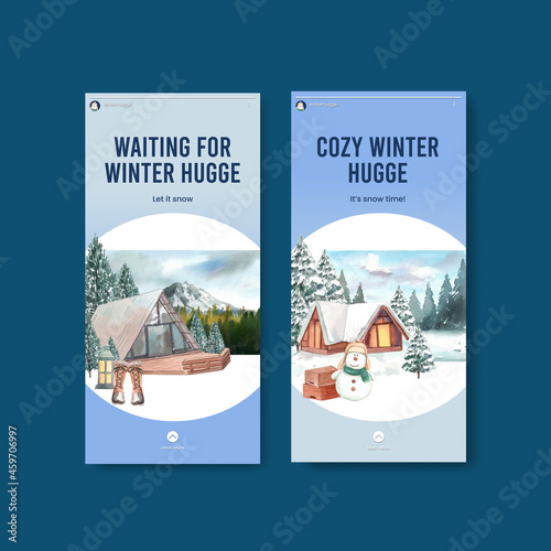 Instagram template with winter hugge concept,watercolor style