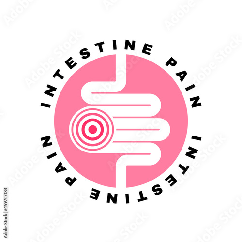 Intestine pain logo design with pain circle. Colitis. Not healthy intestinal, abdominal pain and constipation. Vector illustration