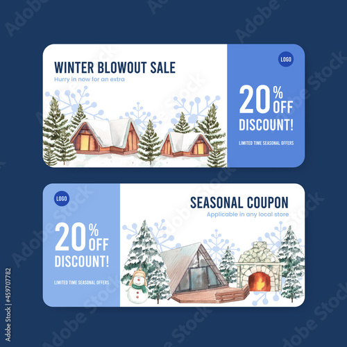 Voucher template with winter hugge concept,watercolor style