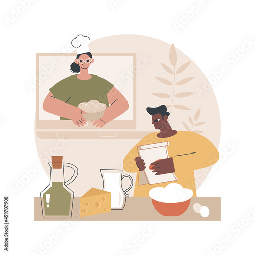 Online cooking tutorial abstract concept vector illustration. Food preparation class, culinary video course, home chef, food blogger, social media influencer, kitchen training abstract metaphor.