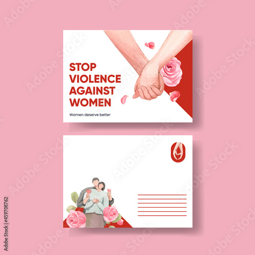 Card template with stop violence against women concept,watercolor style