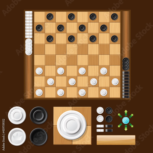 Illustration of Stylized wooden checkers, a board game