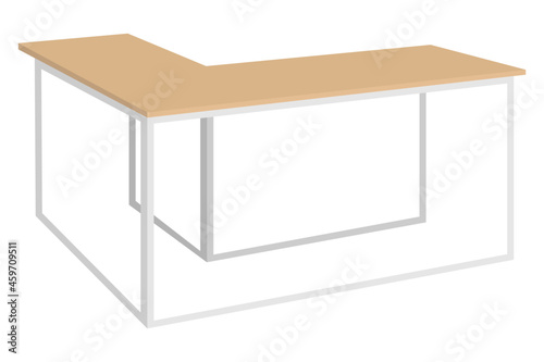 Modern home office L shape table for freelancer made with wooden board isolated