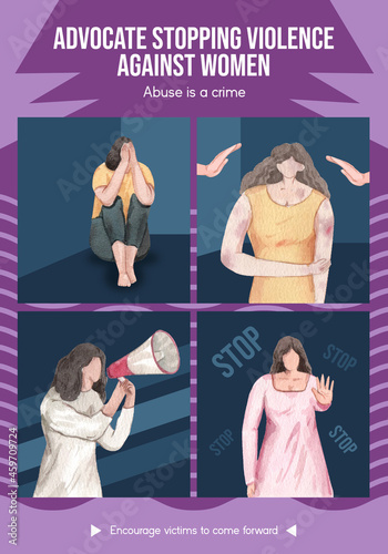 Poster template with stop violence against women concept,watercolor style