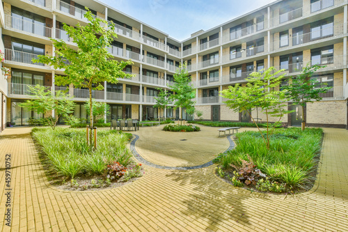 Inner courtyard of apartment building in residential district
