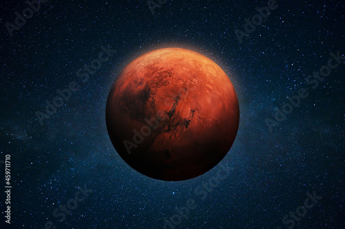 Red planet Mars in deep outer space with stars. Space wallpaper