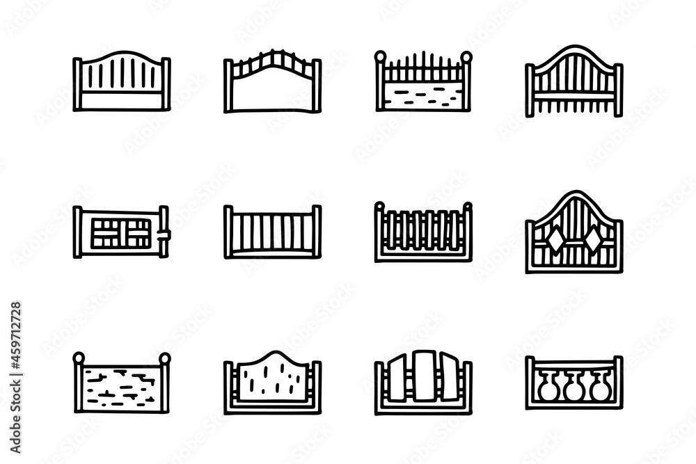 Fences line vector doodle simple icon set