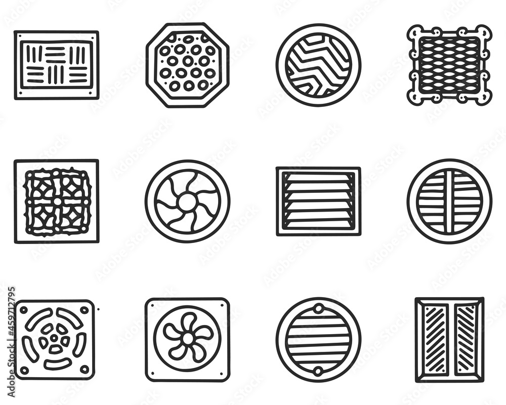 Ventilation panel line vector doodle simple icon set Ventilation panel line vector doodle simple icon set