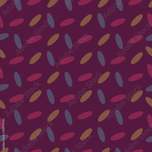 Autumn pattern in dark colors with stylized leaves with lines.