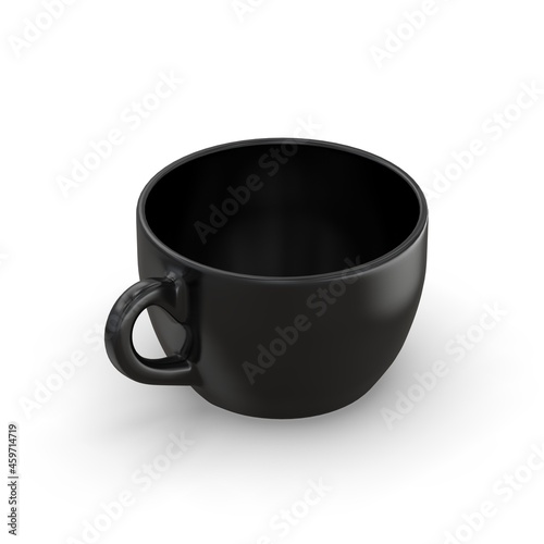 Realistic black cup 3D rendering object isolated with white background