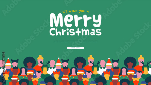 Merry Christmas diverse people crowd web template