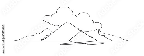 Mountain landscape continuous one line vector drawing. Mount Fuji hand drawn silhouette. Nature, rock panoramic sketch. Minimalistic contour illustration.