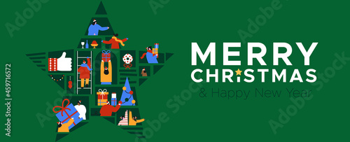 Christmas New Year people online star banner